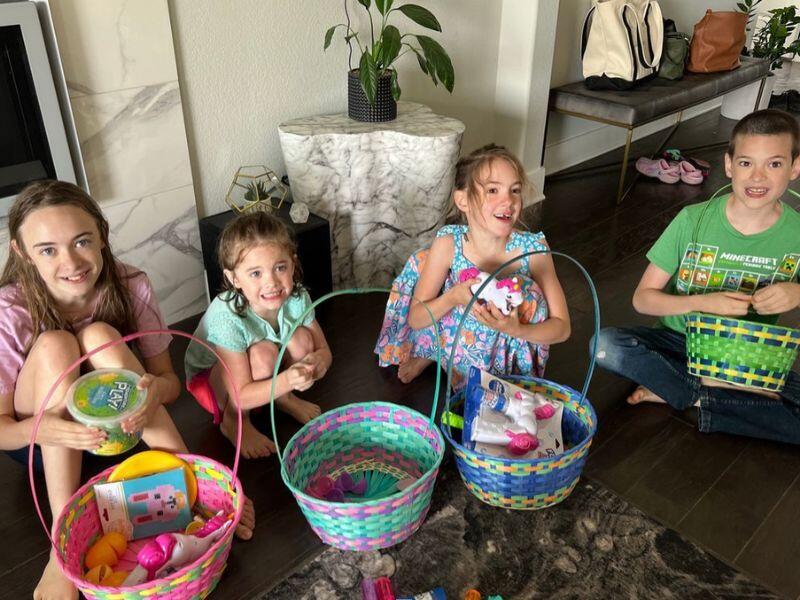 Christy and Dan, a Leander couple looking to adopt a baby, with nieces and nephews at Easter