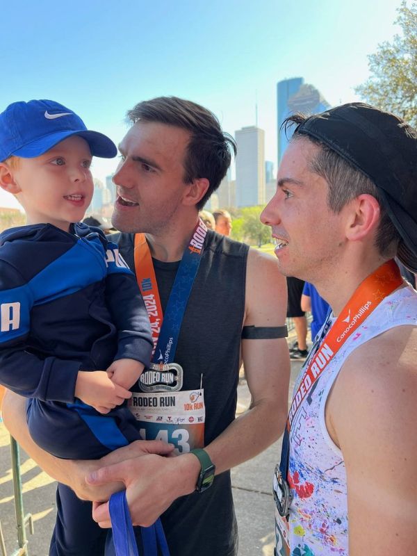 Houston LGBT adoptive family after running a 5k in Houston, TX