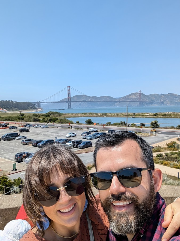 Pablo and Sabina with a famous bridge in the background